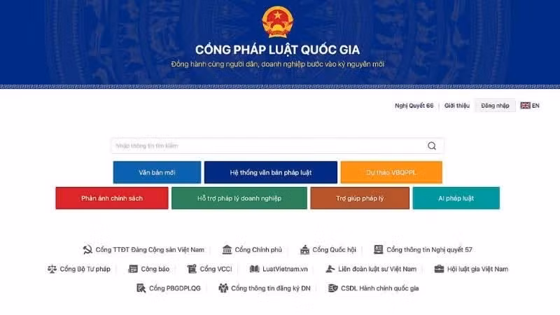 Giao diện Cổng Pháp luật quốc gia. (Ảnh: TL)