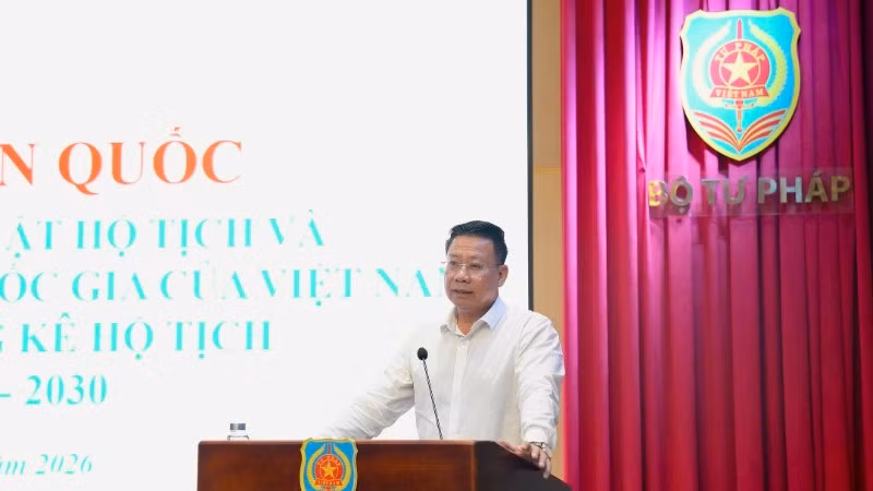 Thứ trưởng Tư pháp Nguyễn Thanh Ngọc phát biểu khai mạc hội nghị. (Ảnh: TRUNG KIÊN)