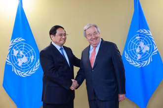 Thủ tướng Chính phủ Phạm Minh Chính và Tổng Thư ký Liên hợp quốc Antonio Guterres. (Ảnh: Nhật Bắc/VGP)