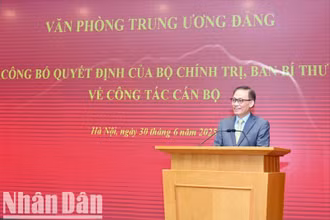 Đồng chí Lê Hoài Trung, Bí thư Trung ương Đảng, Chánh Văn phòng Trung ương phát biểu tại hội nghị. (Ảnh: ĐĂNG KHOA)