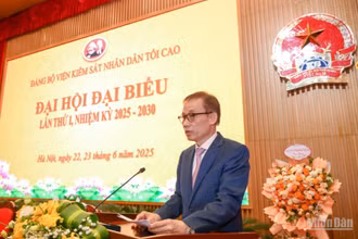 Đồng chí Lê Hoài Trung, Bí thư Trung ương Đảng, Chánh Văn phòng Trung ương Đảng, Phó Bí thư Thường trực Đảng ủy các cơ quan Đảng Trung ương phát biểu chỉ đạo Đại hội. (Ảnh: THẾ ĐẠI)