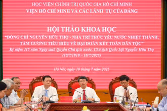 Hội thảo khoa học: “Đồng chí Nguyễn Hữu Thọ - nhà trí thức yêu nước nhiệt thành, tấm gương tiêu biểu về đại đoàn kết dân tộc”. (Ảnh: THẾ ĐẠI)
