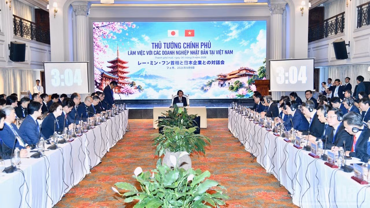 Quang cảnh cuộc làm việc giữa Thủ tướng Chính phủ Lê Minh Hưng với các doanh nghiệp Nhật Bản tại Việt Nam. (Ảnh: THANH GIANG)