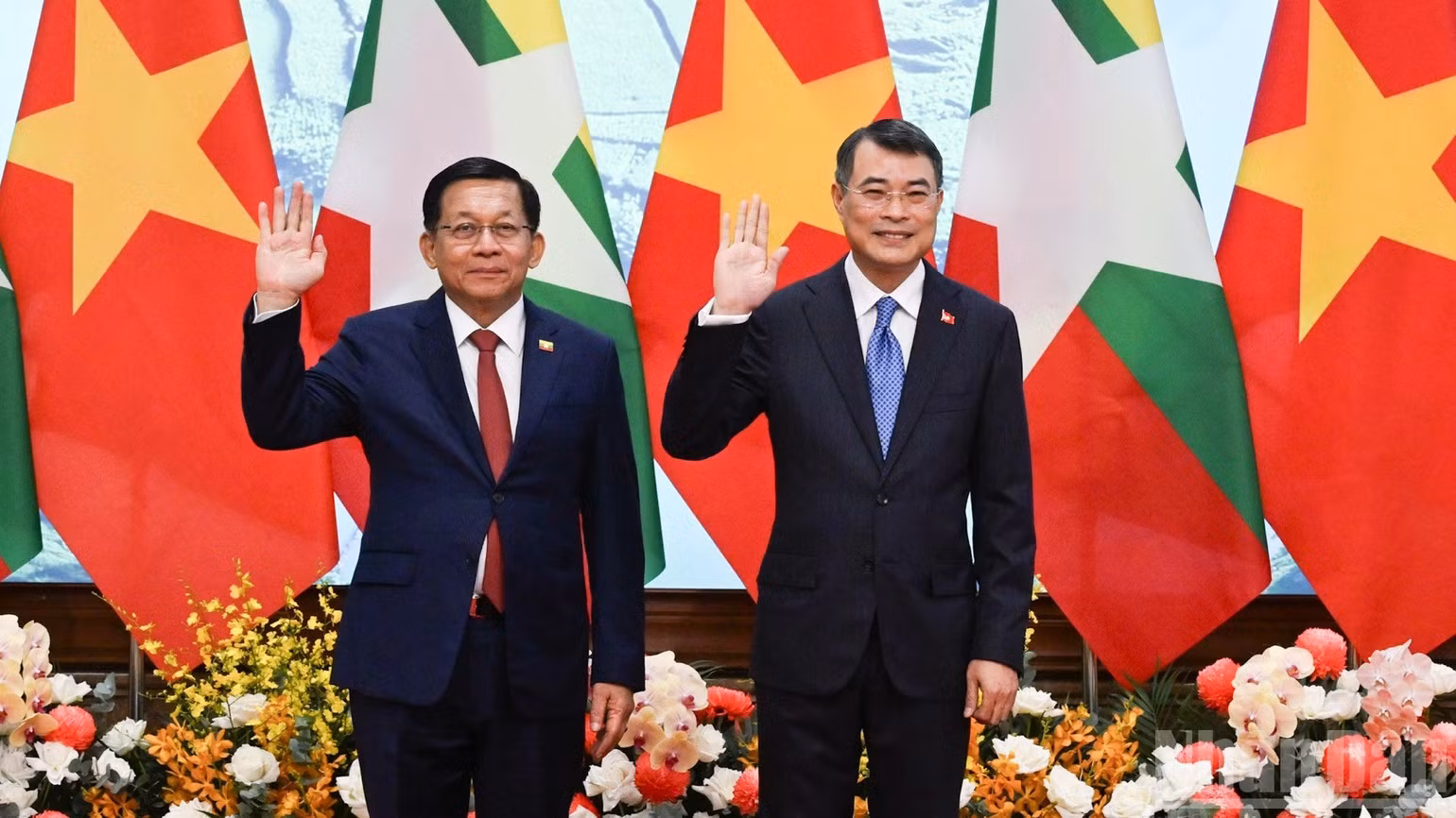 Thủ tướng Chính phủ Lê Minh Hưng và Tổng thống Myanmar Min Aung Hlaing nhất trí tăng cường kết nối doanh nghiệp, thúc đẩy kim ngạch thương mại song phương. (Ảnh: TRẦN HẢI)