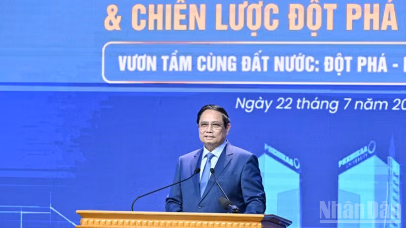 Thủ tướng Phạm Minh Chính phát biểu ý kiến tại buổi lễ. (Ảnh: TRẦN HẢI)