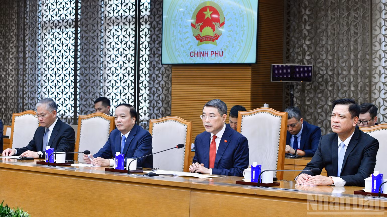 Thủ tướng Chính phủ Lê Minh Hưng và lãnh đạo các bộ, ngành Trung ương tham dự buổi tiếp. (Ảnh: THANH GIANG)