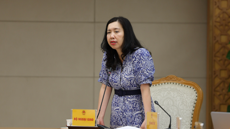 Thứ trưởng Ngoại giao Lê Thị Thu Hằng phát biểu tại cuộc họp. (Ảnh: chinhphu.vn/Phương Nguyên)