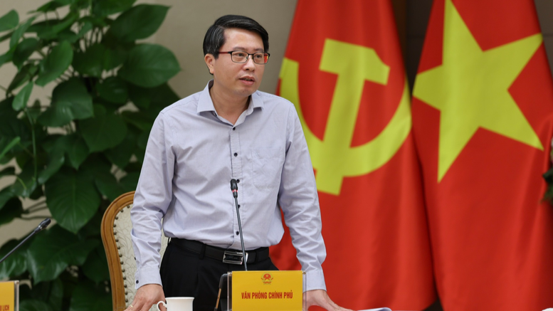 Phó Chủ nhiệm Văn phòng Chính phủ Trần Anh Tiến phát biểu tại cuộc họp. (Ảnh: chinhphu.vn/Phương Nguyên)