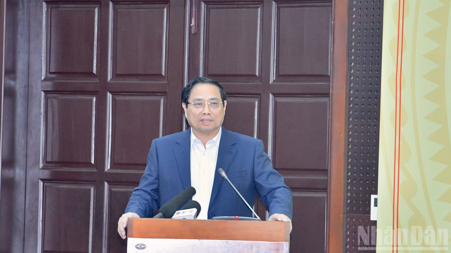Thủ tướng Chính phủ Phạm Minh Chính phát biểu ý kiến chỉ đạo cuộc làm việc. (Ảnh: Thanh Giang)
