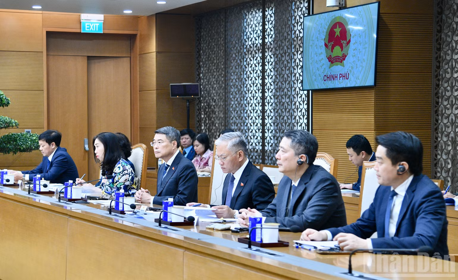 Thủ tướng Chính phủ Lê Minh Hưng và lãnh đạo các bộ, ngành Việt Nam tham dự buổi tiếp. (Ảnh: THANH GIANG)
