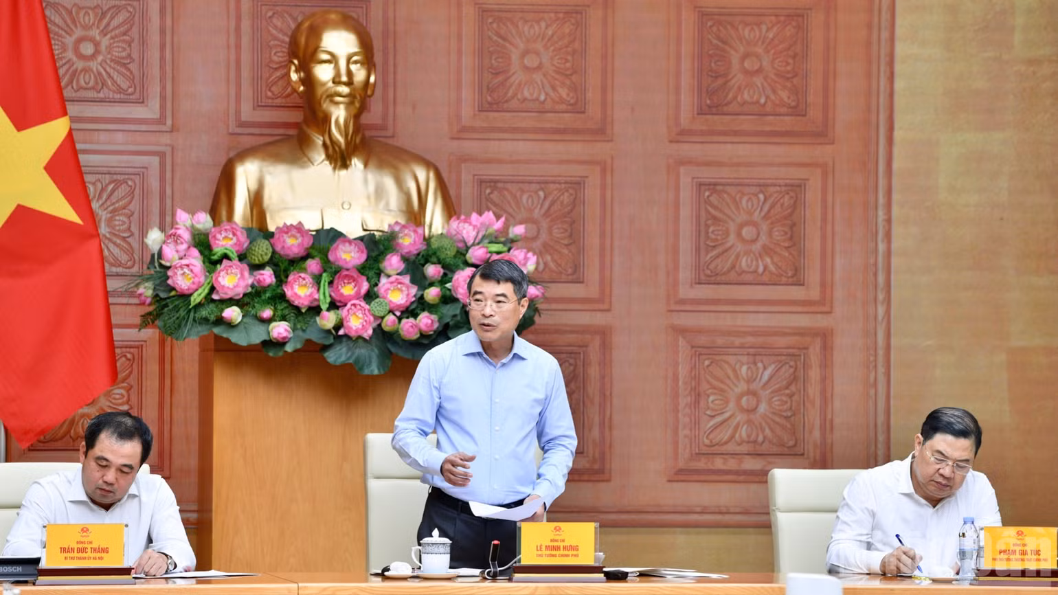 Thủ tướng Chính phủ Lê Minh Hưng phát biểu ý kiến chỉ đạo cuộc làm việc. (Ảnh: THANH GIANG)