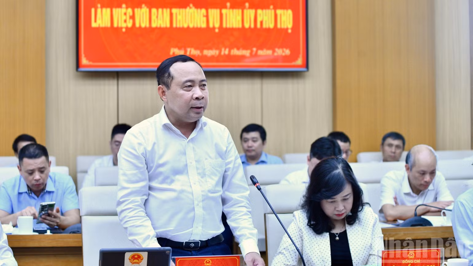 Bộ trưởng Khoa học và Công nghệ Vũ Hải Quân phát biểu ý kiến tại cuộc làm việc. (Ảnh: THANH GIANG)
