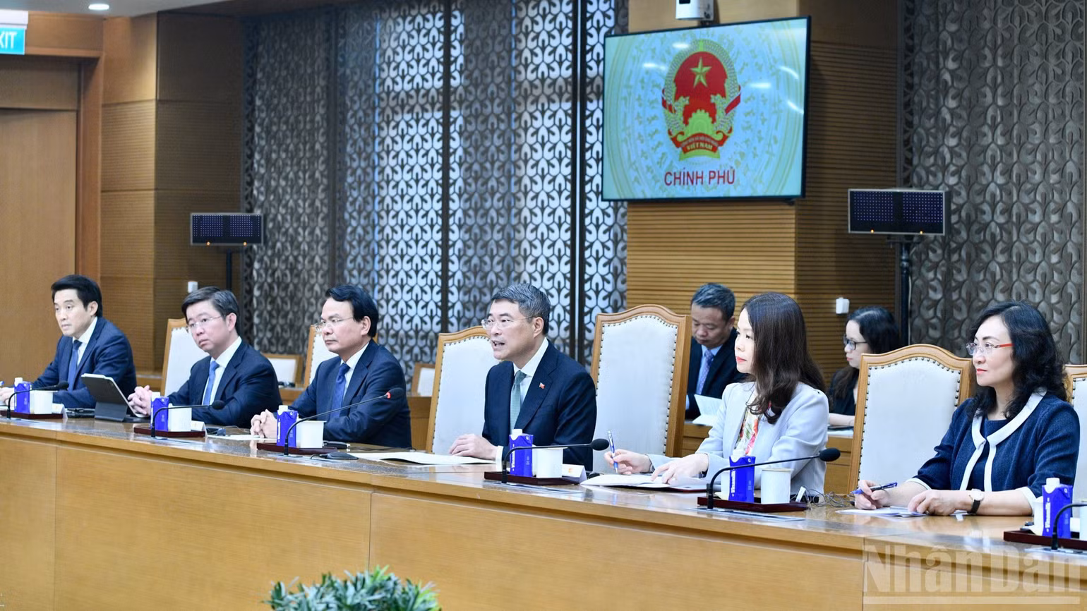 Thủ tướng Chính phủ Lê Minh Hưng và lãnh đạo một số bộ, ngành Việt Nam tham dự buổi tiếp. (Ảnh: THANH GIANG)