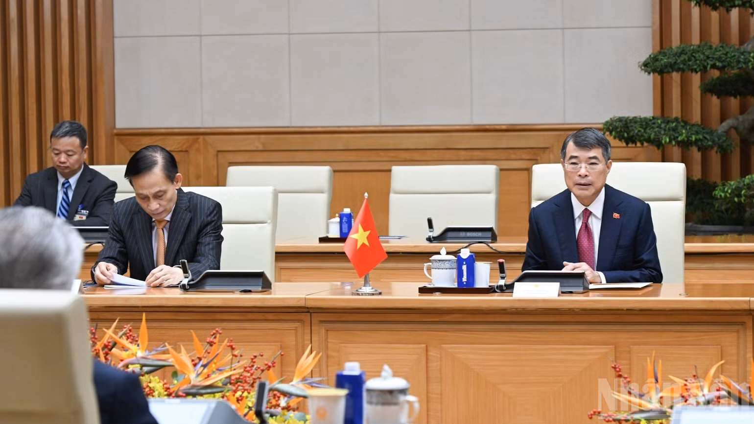 Thủ tướng Chính phủ Lê Minh Hưng phát biểu ý kiến tại buổi hội kiến. (Ảnh: TRẦN HẢI)