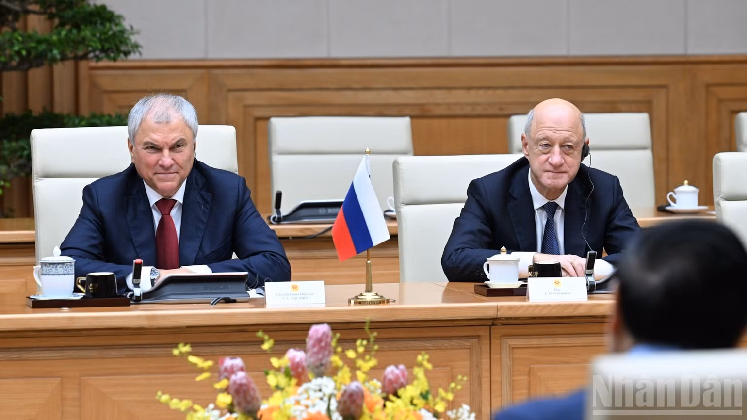Chủ tịch Duma Quốc gia Quốc hội Liên bang Nga Vyacheslav Volodin phát biểu ý kiến tại buổi hội kiến. (Ảnh: Trần Hải)