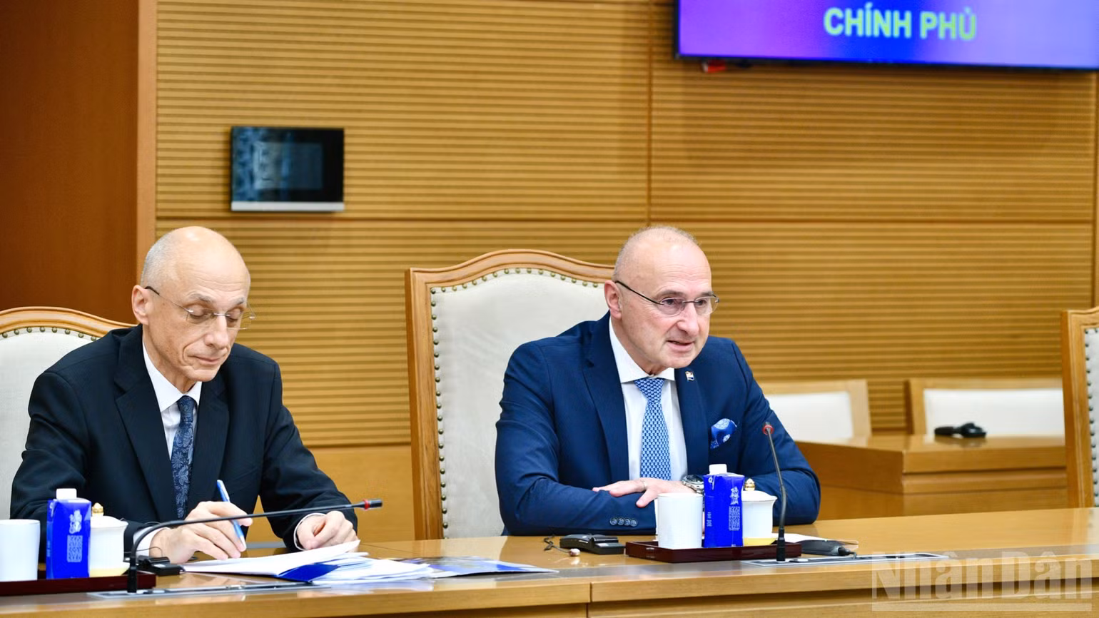 Bộ trưởng Ngoại giao và các vấn đề châu Âu Cộng hòa Croatia Gordan Grlić Radman phát biểu ý kiến tại buổi tiếp. (Ảnh: THANH GIANG)