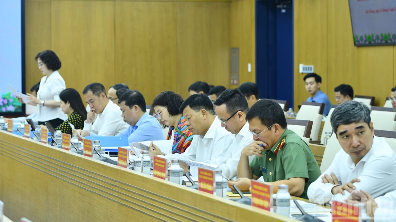 Các thành viên Đoàn Kiểm tra, giám sát số 222 của Bộ Chính trị tham dự hội nghị. (Ảnh: THANH GIANG)