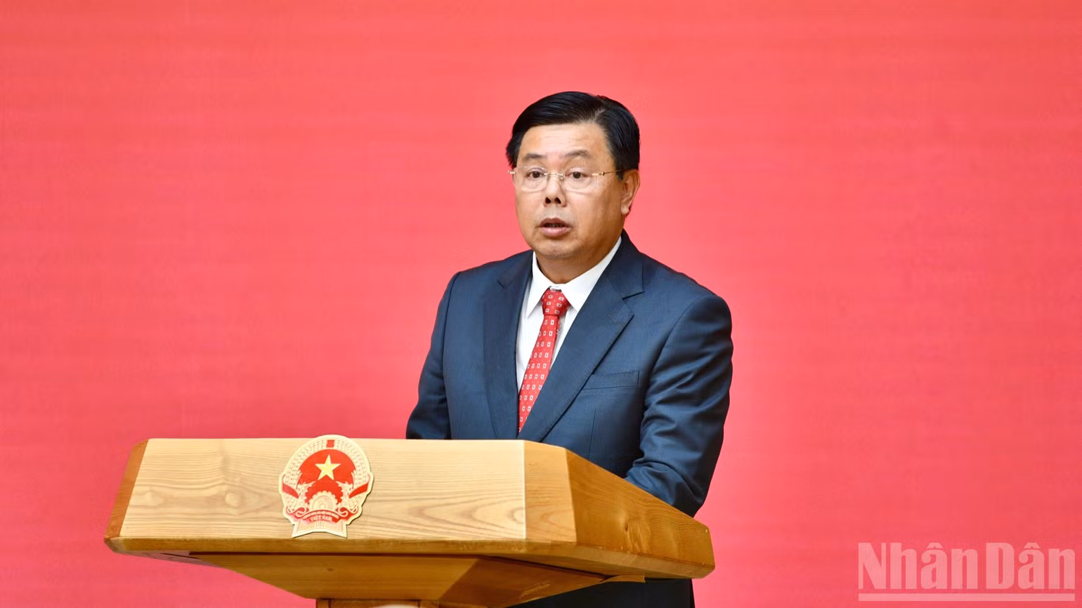 Quyền Bộ trưởng Nội vụ Nguyễn Tiến Hải phát biểu ý kiến tại buổi lễ. (Ảnh: Thanh Giang)