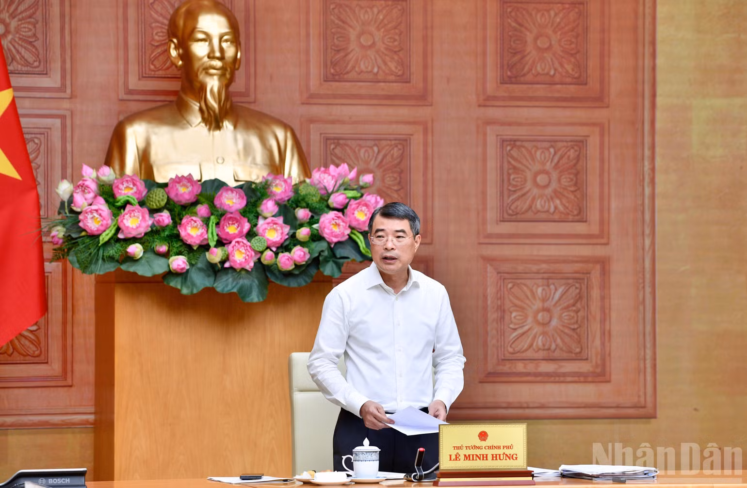 Thủ tướng Chính phủ Lê Minh Hưng phát biểu chỉ đạo cuộc làm việc. (Ảnh: Thanh Giang)