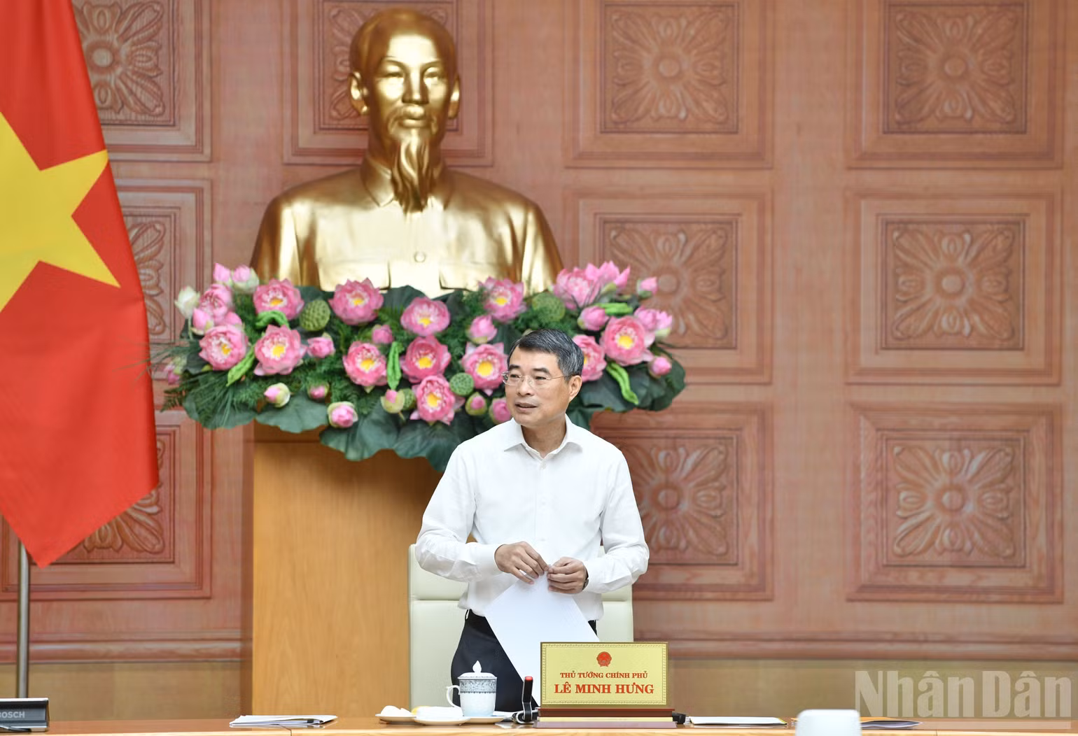 Thủ tướng Chính phủ Lê Minh Hưng phát biểu ý kiến chỉ đạo cuộc làm việc. (Ảnh: THANH GIANG)