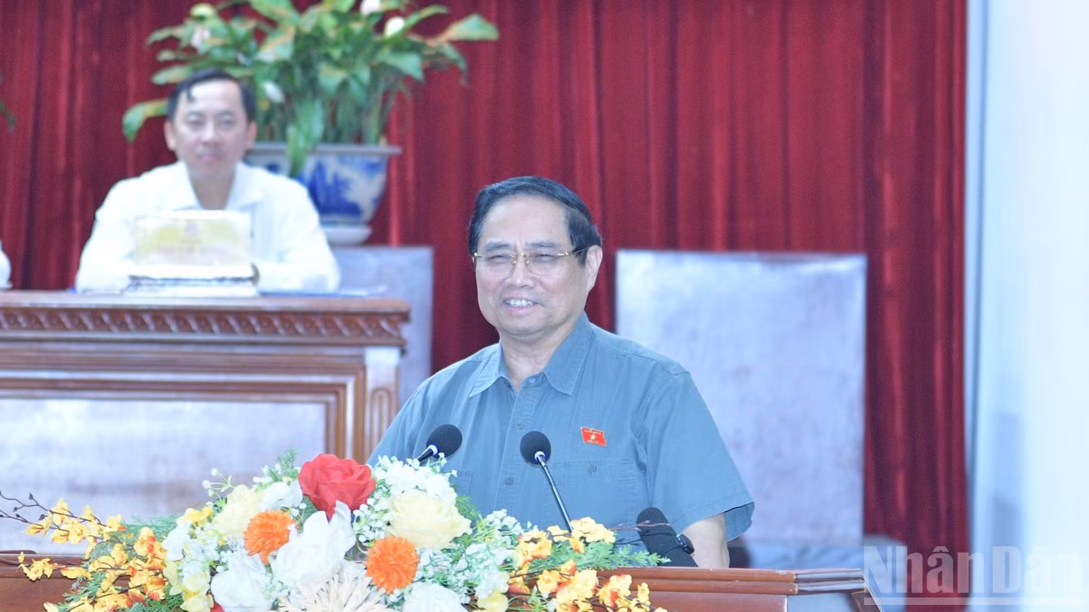 Thủ tướng Phạm Minh Chính phát biểu ý kiến tại Hội nghị tiếp xúc cử tri thành phố Cần Thơ sau Kỳ họp thứ 10, Quốc hội khóa XV. (Ảnh THANH GIANG)
