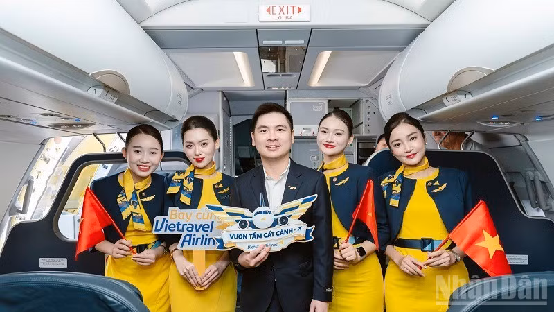 Chủ tịch Hội đồng quản trị Vietravel Airlines Đỗ Vinh Quang tại sự kiện đón tàu bay Airbus A321. (Ảnh: MỸ YẾN)
