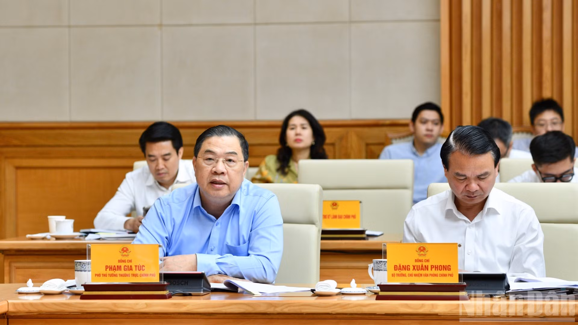 Phó Thủ tướng Thường trực Chính phủ Phạm Gia Túc phát biểu ý kiến tại cuộc làm việc. (Ảnh: THANH GIANG)