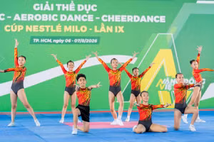 Aerobic là một môn thể thao khó với nhiều động tác hình thể phức tạp, đòi hỏi các em phải kiên trì tập luyện và phối hợp tốt cùng tập thể.