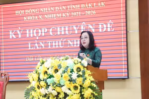 Phó Bí thư Thường trực Tỉnh ủy, Chủ tịch Hội đồng nhân dân tỉnh Đắk Lắk Cao Thị Hòa An phát biểu tại kỳ họp.