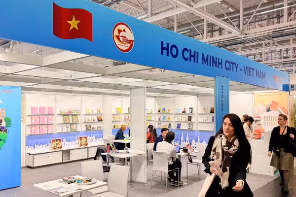 Gian hàng của Thành phố Hồ Chí Minh tại Hội sách Frankfurt 2026. (Ảnh: Sở Văn hóa và Thể thao Thành phố cung cấp)