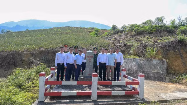 Đoàn công tác huyện Mường Ét, tỉnh Hua Phăn (Lào) tham quan mô hình trồng dứa hàng hóa tại Bản Lầu.