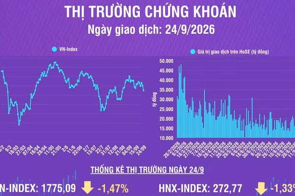 [Infographic] Chứng khoán ngày 24/9: Thị trường tiếp tục chịu áp lực bán mạnh, VN-Index về dưới 1.800 điểm
