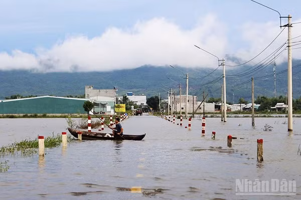 Một số nơi còn ngập cục bộ tại Tỉnh lộ 640, đoạn qua xã Tuy Phước Đông, tỉnh Gia Lai.
