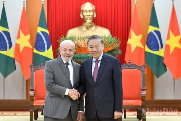 Tổng Bí thư Tô Lâm tiếp Tổng thống Cộng hòa Liên bang Brazil Luiz Inácio Lula da Silva thăm cấp Nhà nước đến Việt Nam từ ngày 27-29/3/2025. (Ảnh: ĐĂNG KHOA)