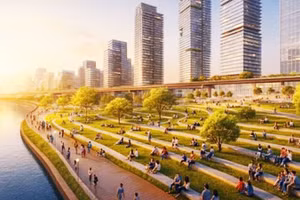 Không gian ven sông được thiết kế theo cấu trúc đa tầng.