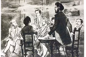 C.Mác phát biểu tại Ủy ban thông tin cộng sản Brussels vào năm 1846. Tranh tư liệu