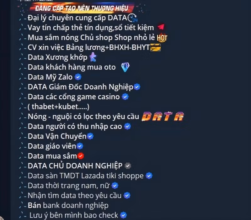 Một trang web rao bán dữ liệu. (Ảnh chụp màn hình)