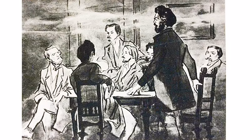 C.Mác phát biểu tại Ủy ban thông tin cộng sản Brussels vào năm 1846. Tranh tư liệu