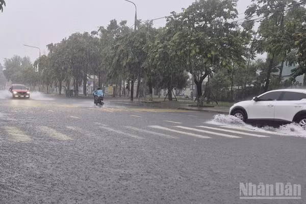 Mưa lớn kéo dài khiến nhiều tuyến đường ở khu vực Tam Kỳ, Đà Nẵng, ngập cục bộ. (Ảnh: ANH QUÂN)