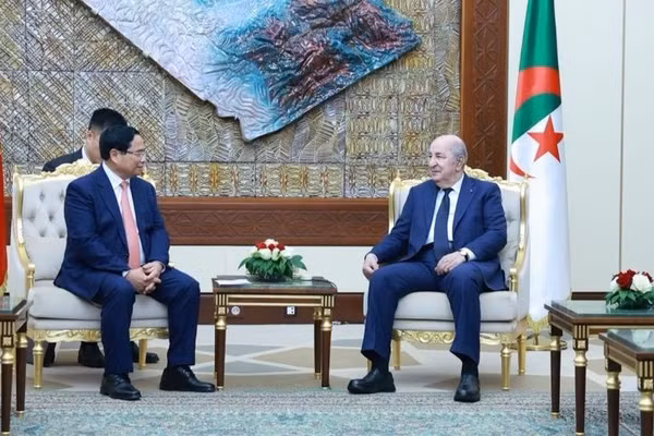 Thủ tướng Chính phủ Phạm Minh Chính hội kiến với Tổng thống Algeria Abdelmadjid Tebboune. (Ảnh: NHẬT BẮC/VGP)