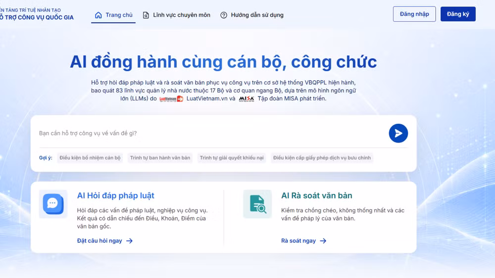 Giao diện rà soát văn bản của nền tảng AI luật do Công ty cổ phần MISA và Công ty cổ phần Truyền thông luật Việt Nam phát triển. (Ảnh: THANH QUÝ)