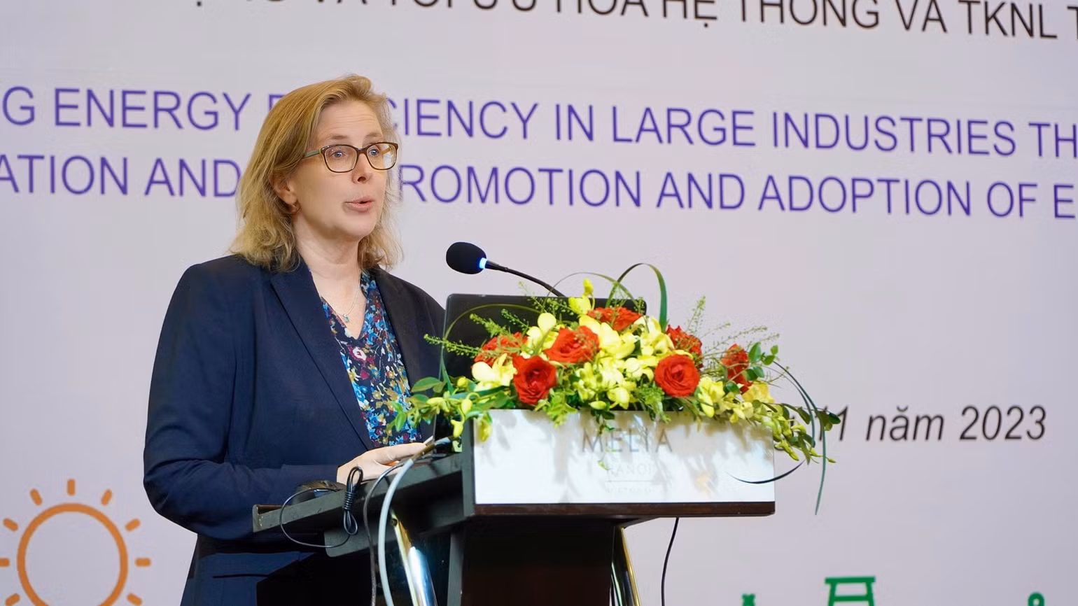 Bà Kristina Bünde, Trưởng Ban Hợp tác, Phái đoàn Liên minh châu Âu tại Việt Nam chia sẻ tại sự kiện.