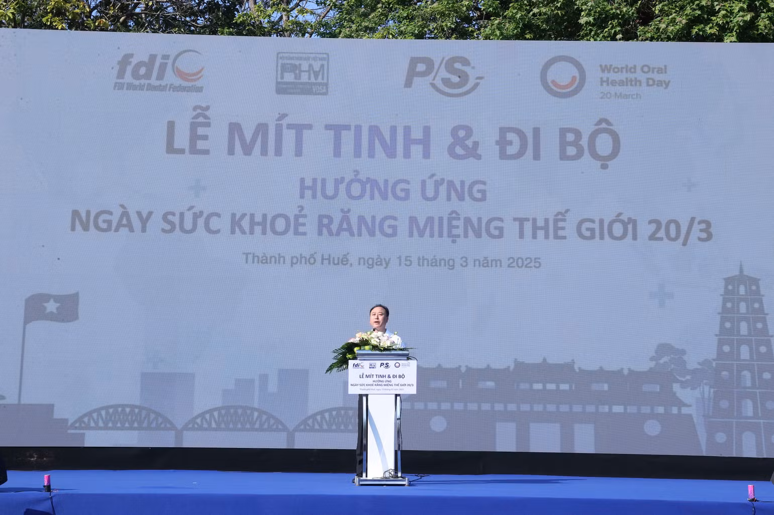 Phó Giáo sư, Tiến sĩ Trần Cao Bính, Chủ tịch Hội Răng Hàm Mặt Việt Nam phát biểu tại sự kiện.