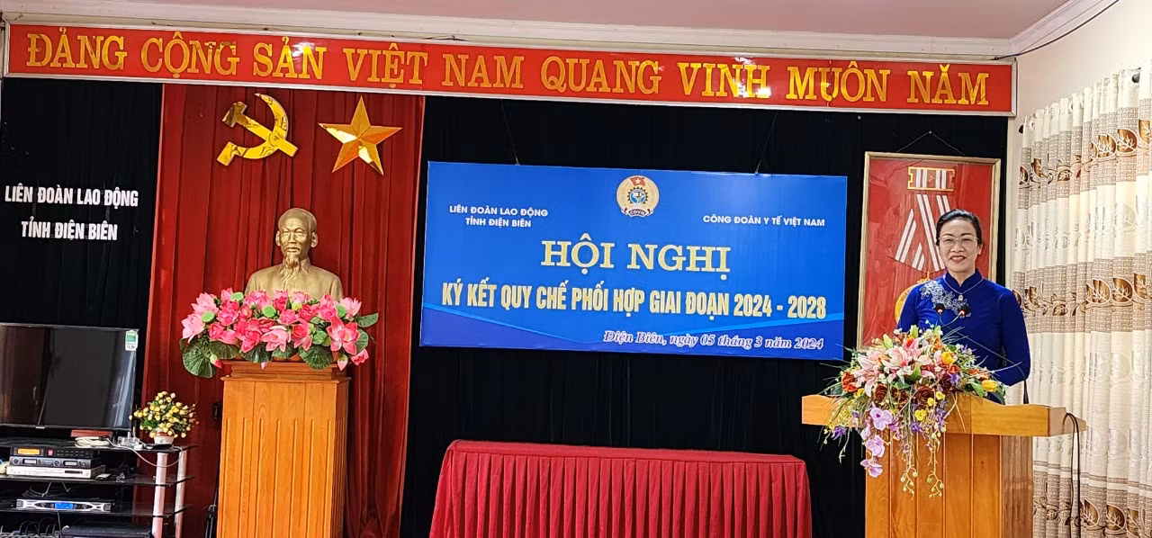 Đồng chí Phạm Thanh Bình, Chủ tịch Công đoàn y tế Việt Nam phát biểu tại buổi ký kết.