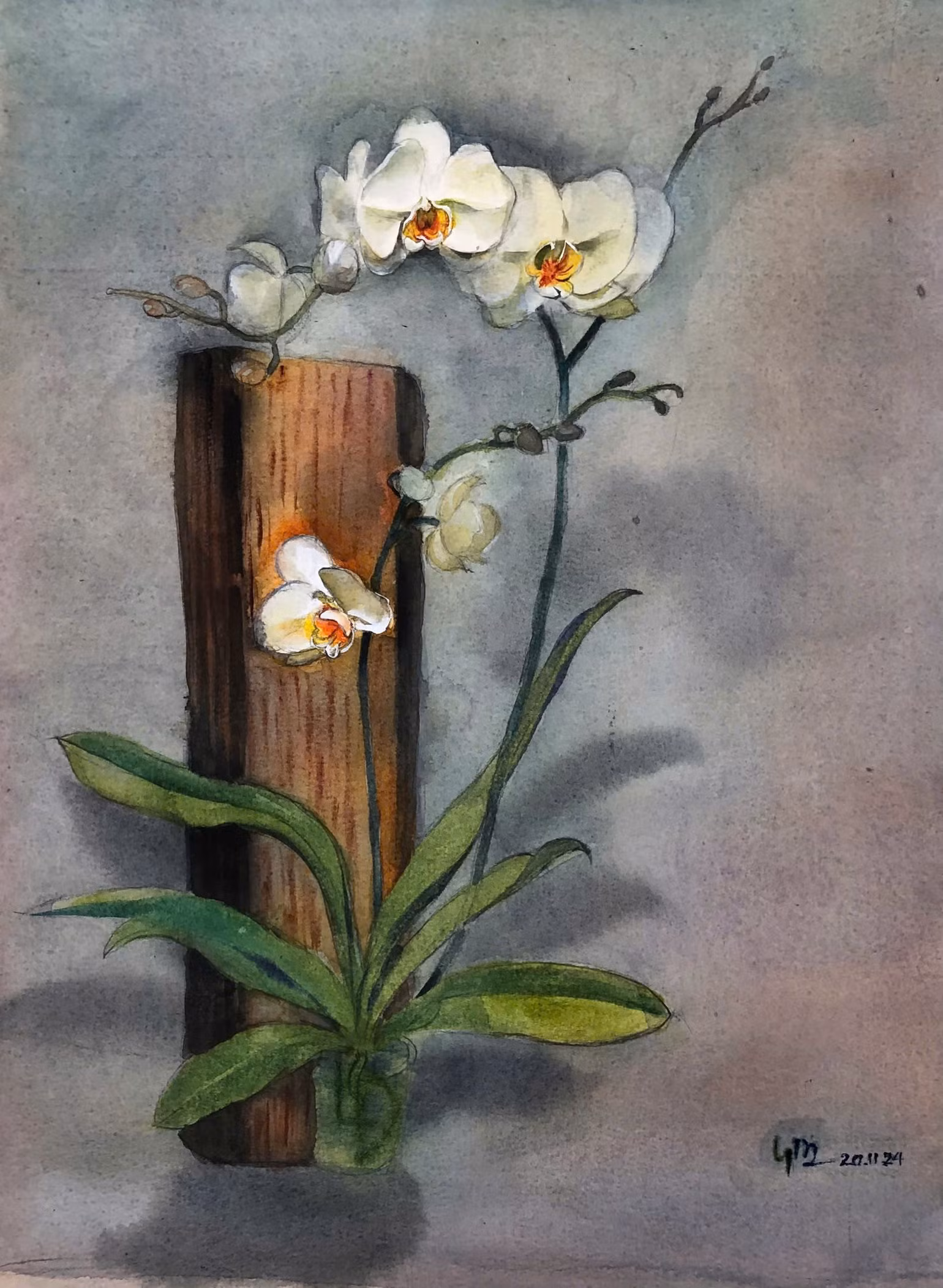 Tác phẩm "Nhành lan bên hiên nhà" của Lê Phương Lan. Tác phẩm "Nhành lan bên hiên nhà" của Lê Phương Lan.