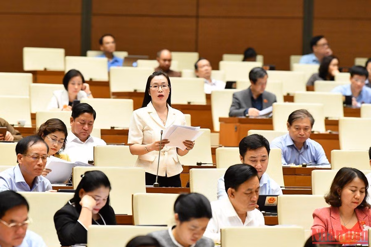 Đại biểu Trần Thị Thu Hằng (Đắk Nông) phát biểu tại phiên thảo luận. (Ảnh: THỦY NGUYÊN) Đại biểu Trần Thị Thu Hằng (Đắk Nông) phát biểu tại phiên thảo luận. (Ảnh: THỦY NGUYÊN)