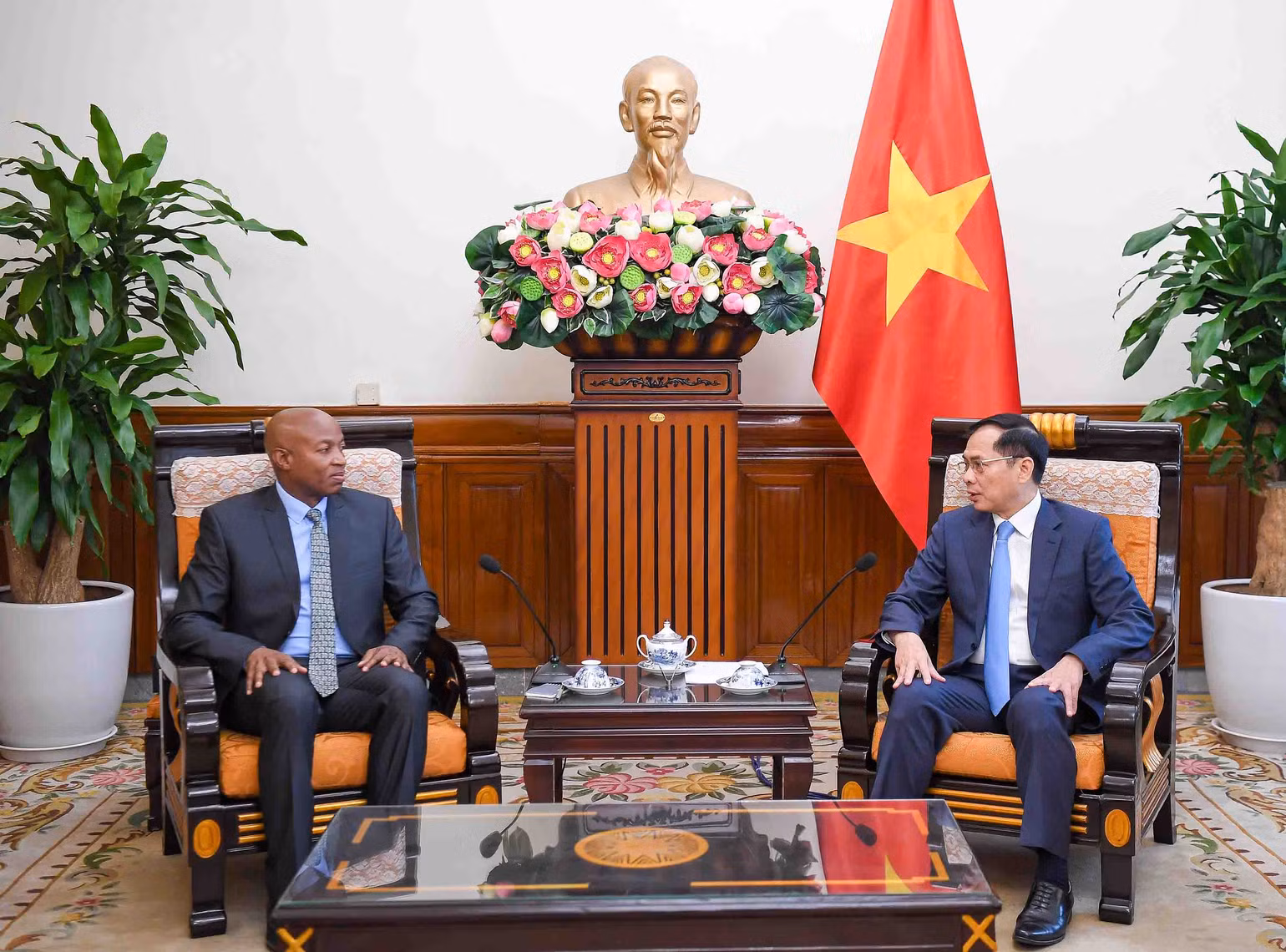 Phó Thủ tướng, Bộ trưởng Ngoại giao Bùi Thanh Sơn tiếp Thứ trưởng Ngoại giao và Hợp tác Đông Phi Tanzania Cosato David Chumi.