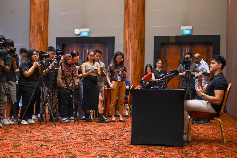 Joseph Schooling tại cuộc họp báo tuyên bố giải nghệ, ngày 2/4/2024. (Ảnh: CNA) Joseph Schooling tại cuộc họp báo tuyên bố giải nghệ, ngày 2/4/2024. (Ảnh: CNA)
