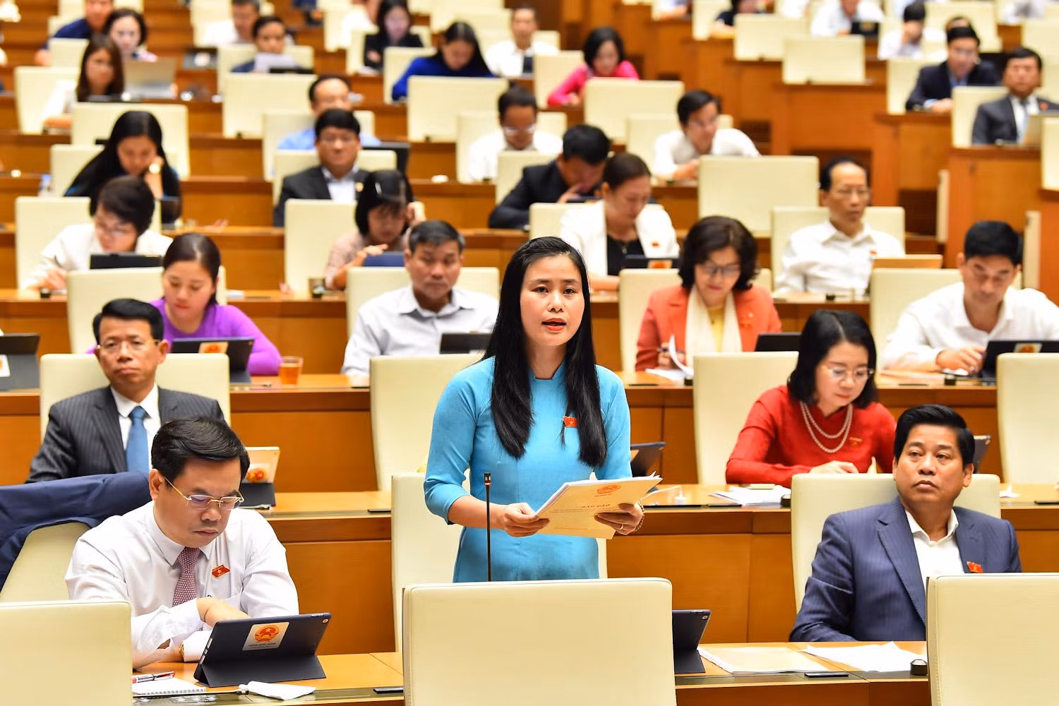 Đại biểu Đặng Thị Bảo Trinh (Quảng Nam) phát biểu. Ảnh: THỦY NGUYÊN Đại biểu Đặng Thị Bảo Trinh (Quảng Nam) phát biểu. Ảnh: THỦY NGUYÊN