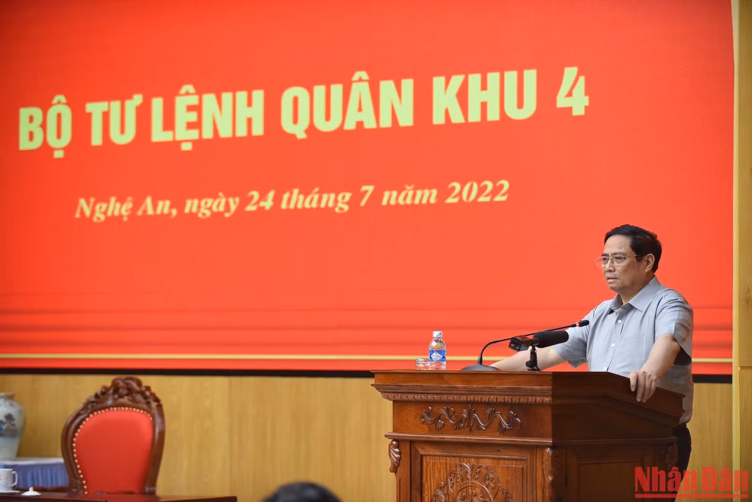 Thủ tướng Phạm Minh Chính phát biểu động viên cán bộ, chiến sĩ Bộ Tư lệnh Quân khu 4.